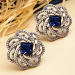 Blue Sapphire Ear Studs in Silver – Women