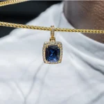Blue Sapphire & Diamond Pendant in Gold – Men