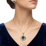 Blue Topaz & Natural Diamond Gold Pendant Set