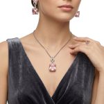 Rose Quartz & Natural Diamond Silver Jewelry Set
