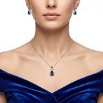 Blue Sapphire & Natural Diamond Silver Pendant Set