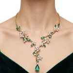 Lab Emerald & Moissanite Gold Necklace Set