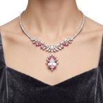 Natural Rose Quartz & Lab Diamond Silver Necklace