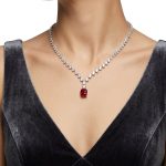 Natural Garnet & Lab Diamond Silver Necklace