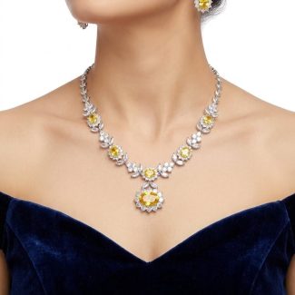 Citrine & Moissanite Silver Necklace Set