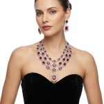 Red Garnet & Moissanite Necklace Set with Earrings