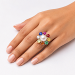 Navaratna (9 Gemstone) Silver Ring