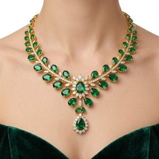 Lab Emerald & Moissanite Gold Necklace