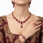 Natural Garnet & Lab Diamond Gold Jewelry Set